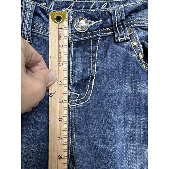 L.A. Idol Women's Cropped Jeans Size 5 Rhinestone Buttons/Pockets Distressed - Picture 7 of 16